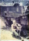John Morrissey, who climbed and named Mount POW/MIA in the
Valley, shows off his military dog Woton. Morrissey said Woton
saved his life at least three times. Photo courtesy of Leo
Kaye.