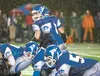 Cameron Christiansen looks across the line of scrimmage during last week’s win over the East High School Thunderbirds at Machetanz Field in Palmer. The Moose face the South High School Wolver
