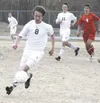 Colony senior Logan Basner takes control of the ball during a
3-1 win over Wasilla. JEREMIAH BARTZ/Frontiersman
