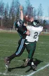 Cole Magner leaps for a catch against Chugiak during his junior
year at Colony High School. Magner was a wide reciever for three
seasons with the Knights before moving to quarterback his seni