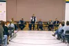 Jim Colver stands to address the crowd Tuesday evening at a public hearing in Sutton. Testimony focused around the Jonesville Road area, and unregulated gun usage at the site. BRIAN O'CONNOR/