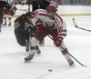 Wasilla freshman Porter Schachle drives past the reach of a West Anchorage defenseman before firing a shot on goal during the first game of the Palmer Hockey Showdown Nov. 12 at the MTA Event