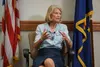 Sen. Lisa Murkowski, R-Alaska, speaks at a news conference held Monday in her Anchorage office. She faces a backlash from progressive and moderate supporters who are upset with her vote in fa
