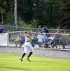 Mat-Su first baseman Aaron Walters fields a pop fly in foul territory during a 1-0 loss to the Anchorage Bucs Monday. Jeremiah Bartz/Frontiersman