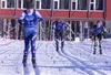 Soldotna's Lance Chilton approaches the finish line while Lathrop's Harrison Riggs, center, and Colony's Norse Iverson, right, follow during the boys 7.5-kilometer classic technique race of t
