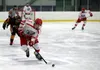 Wasilla's Karson McGrew moves the puck down the ice against Dimond. Bruce Eggleston/matsusports.net