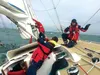 Nick Abramczyk and other crewmembers sail the English Channel during one of the mandatory Clipper training sessions. The tilted situation in this photo will be a familiar one along the race, 