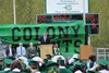 Principal Brendon McMahon spoke during Colony High's 2021 graduation ceremony. Tim Rockey/Frontiersman