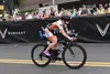 U.S. Air Force Capt. Samantha Skold, a physician assistant assigned to the 673d Medical Group, comes to the finish line after a 112-mile bike ride during the Kona Ironman World Championships 