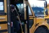 Traven Darrough steps down from the school bus to attend the district wide Fire Health and Protection course at Career Technical High School. There are several district wide courses offered a