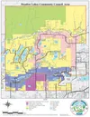 This map shows the planned Meadow Lakes special use district. The peach semi-circle stretching from Church Road to Pittman would be zoned residential. The area on either side of the Parks Hig