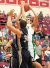 Colony’s Nate Umbarger puts up a jump shot against the Soldotna Stars Thursday at the Northern Lights Conference Championships at Wasilla High School. ROBERT DeBERRY/Frontiersman