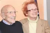 Vic Fischer and Katie Alexander Hurley pose for a photo after the Palmer Rotary Club meeting Feb. 20. Fischer was one of 55 delegates to the Alaska State Constitutional Convention and Hurley 