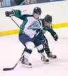 Alaska forward Jake Barber battles for position during a
season-opening win over Kenai River. Barber, who leads the North
American Hockey League with 20 goals, has been named the to NAHL
Top 
