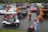 Starting at the golf course, families decked out in costumes got an introduction, a map of the surrounding neighborhood and then set out to plunder the houses for candy in the annual Trick or