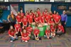 Students of Valley Performing Arts’ Summer Theatre Arts Program pose for a photo with Eddie Ezelle and Stan Mitchell of the Mat-Su Food Bank. Courtesy Aaron Zulliger/Happy Trails Productions