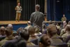 Chief Master Sgt. of the Air Force David Flosi speaks to members of Joint Base Elmendorf-Richardson, Alaska, Oct. 17, 2024. Air Force Chief of Staff Gen. David Allvin and Flosi visited JBER, 