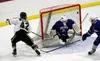 Colony forward Tea'jean Evans flips the puck into the upper corner of the net during a 3-0 win over the Palmer Moose Tuesday, Dec. 12, 2017, at the Menard Arena in Wasilla. Courtesy of Bruce 