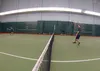 Colony mixed doubles teammates Alex Tenditnyk and Michael Connor practice against each other recently. The pair qualified to compete in the mixed doubles division of the ASAA/First National B