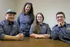 Coach Lori Zulliger, standing, smiles for a photo with Mat-Su IDEA students and academic decathletes Jonathan Raynovic, left, Olivia Siegel and Keith Averre on Friday, April 22. The students 