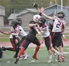 Houston's Blake Baskett cuts loose a pass Saturday, Sept. 14, 2024, at Ed Hollier Field at Kenai Central High School in Kenai. Jeff Helminiak/Peninsula Clarion