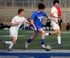 Palmer senior Fischer Adams moves the ball through the midfield during a win over Grace Christian. Jeremiah Bartz/Frontiersman