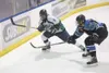 Former Alaska defenseman Jake Williams makes a play for the puck
during a playoff loss to Wenatchee in April. Williams will play at
Division I American International College next fall. (ROBER