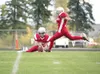 ROBERT DeBERRY/Frontiersman Wasilla junior Ashlynn Frizzelle
extends her right leg and prepares to kick an extra point during a
Warriors junior varsity win over Houston last Friday.