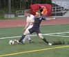 Soldotna's Ricky Nelson tries to get in front of Wasilla's Grig Lozko during the first half of a 7-1 loss to the Warriors in the first round of the Northern Lights Conference Championships so
