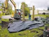 Construction begins on the new sign that will introduce visitors
to the Dr. Myron F. Babb Arboretum. The sign and arboretum will be
unvailed tomorrow at 2 p.m. Submitted photo.