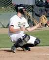 Mat-Su Miner catcher Brian Weller takes a pitch between innings
during the Miners' win over AIA Wednesday. Photo by JEREMIAH BARTZ/
Frontiersman.