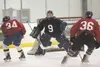 ROBERT DeBERRY/Frontiersman Members of the Alaska Avalanche
skate through drills during Monday’s practice at the MTA Events
Center in Palmer. Robert DeBerry