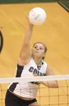Colony’s Kortnie Swenson reaches for the ball during the second
game of Thursday’s match against the West Valley Wolfpack at Colony
High School. ROBERT DeBERRY/Frontiersman) Robert DeBerry