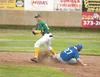 Mat-Su Miners second baseman Nash Knight tries to turn a double play as Anchorage Glacier Pilot Kevin Swick slides into second base during opening night Monday at Hermon Brothers Field in Pal