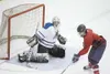 ROBERT DeBERRY/Frontiersman Palmer senior goaltender Will
Rauchenstein defends against the North Pole Patriots during last
weekend'€™s Curtis C. Menard II Memorial Hockey Tournament.