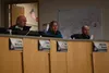 MSB Assembly members Rob Yundt, Stephanie Nowers, and Dmitri Fonov listen to comments during the Gravel Ordinance public hearings during Wednesday's Assembly meeting. Courtesy Matanuska Susit