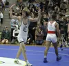 Colony's Kayden Payne celebrates his state title during the ASAA/First National Bank Division I State Wrestling Championships at Bartlett High School. Tim Rockey/Frontiersman