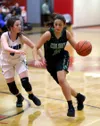 Colony's Madison Dunlop drives toward the basket during a 65-44 win over Palmer High Tuesday. Courtesy of Bruce Eggleston/matsusports.net