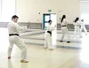 Students attend Jeff Hemann’s tae kwon do class at Willow
Community Center. Riley Hansen, 10, second from right, has been
attending the class for three years, and recently became a brown
belt