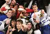 The Palmer Moose celebrate a 3-1 victoy over rival Colony Jan. 22 at the MTA Events Center in Palmer. The Moose have adopted a new tradition, awarding a pumpkin pie to their player of the gam