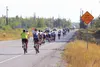 Cyclists from the University of Texas depart Wasilla Christian Church on Knik-Goose Bay Road Friday morning for the final leg of their 4,000-mile journey from Austin to Anchorage to raise can