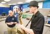 Palmer's Chris Rowell plays the saxophone for Air Force Staff
Sgt. Jeff Hall Saturday during the 6th Annual Palmer High School
Jazz Festival. (ROBERT DeBERRY/Frontiersman)