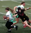 Colony freshman Bri Parrent runs for a gain against Wasilla. Bruce Eggleston/matsusports.net