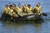 U.S. Army ROTC cadets from the University of San Francisco paddle a Zodiac boat as part of U.S. Army Cadet Command’s Ranger Challenge, Oct. 26, 2019, at Marine Corps Base Camp Pendleton, Cali