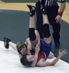 Colony's Chad Custer wraps ACS's Grant McGregor in a cradle
during the second period of their match in the 125-lb. weight
bracket in a dual meet at Colony High Tuesday. Custer won the match
1