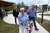 Palmer Mayor Edna DeVries delivers a wreath during a Memorial Day ceremony at the Veterans Wall of Honor in 2023. Stefan Hinman/Mat-Su Borough
