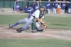 JEREMIAH BARTZ/Frontiersman Mat-Su catcher Casey Coyle tries to
block the plate as an Anchorage Glacier Pilot runner scores during
Mat-Su’s 6-4 win over the Pilots Wednesday at Hermon Brother