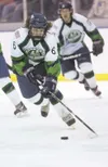 Alaska forward Evan Janssen takes control of the puck during
Thursday’s game against the Fairbanks Ice Dogs at the MTA Events
Center in Palmer. ROBERT DeBERRY/Frontiersman
