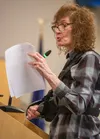 Jackie Goforth gave testimony in suppoort of the book committee at the Mat-Su Borough meeting Tuesday night J. David McChesney/Frontiersman