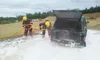 Houston firefighters mop up after extinguishing a fire in a pickup driven by James Grafton, 56, of Anchorage. Courtesy Houston Fire Department